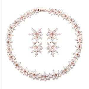 Luxe Abigail Crystal Leaf Statement Necklace & Earrings Set